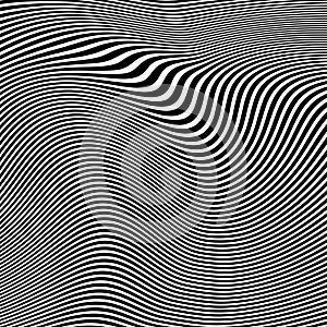 Optical art abstract background wave design black and white.