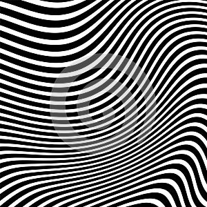 Optical art abstract background wave design black and white.Abstract pattern of wavy stripes or rippled 3D relief.
