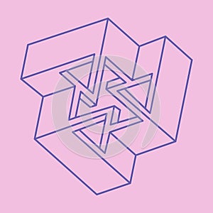 Optical art object. Geometry modern logo. Impossible shape, optical illusion figure, vector. Escher paradox.