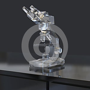 Optical binocular microscope, 3D illustration