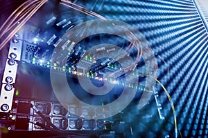 Optical cable close up. Big Optical server.