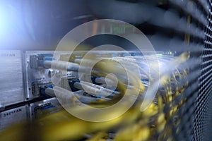 Optical cable close up. Big Optical server.