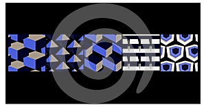 Optical 3D Cube Patterns Modern Business and Packaging Seamless Pattern All in one Bundle