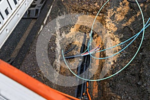 Optical fiber cables laying construction site