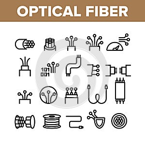 Optical Fiber Collection Elements Icons Set Vector