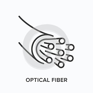 Optical fiber flat line icon. Vector outline illustration of internet cable. Black thin linear pictogram for broadband