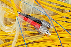 Optical fiber optic cables witch connectors, maintenance optical fiber and telecommunications service concept