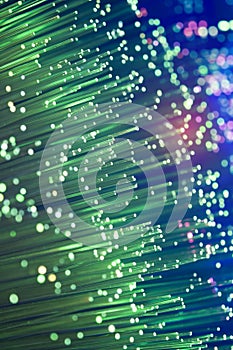 Optical fibres dinamic flying from deep on technology background