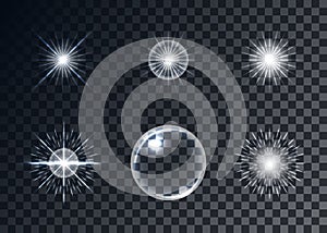 Optical flares vector set, transparent background, templates