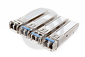 Optical gigabit sfp modules for network switch on the white background