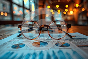 Optical glasses on the desktop with documents