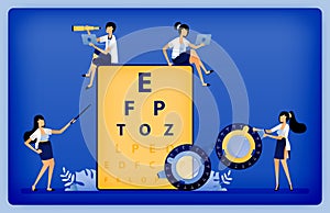 Optical health illustration of Optometrists use Snellen and trial frames to measure patients myopia disorder. Can be used to