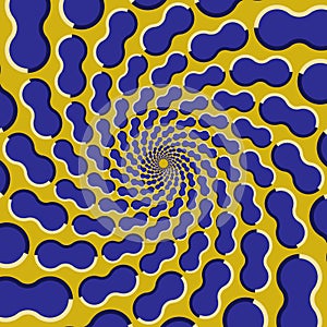 Optical illusion background. Blue shapes fly apart circularly from the center