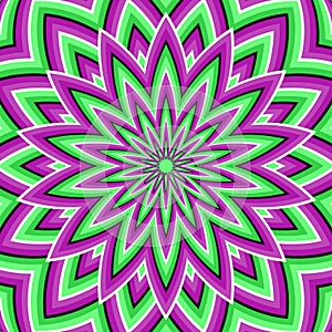 Optical illusion background. Purple green moving flower