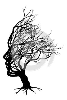 Optical Illusion Bare Tree Face Child Silhouette