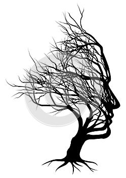 Optical Illusion Bare Tree Face Man Silhouette