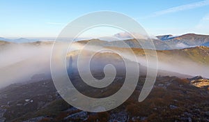 Optical illusion Brocken Spectre in the meadow.