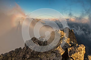 Optical illusion, brocken spectre, unique phenomenon in High Tatras