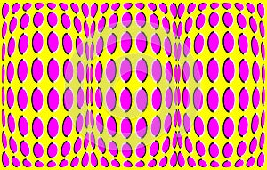 Optical illusion clipart with bright colors. Optical illusion of movement. Cylinders revolve around a moving floor. Abstract