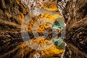 Optical illusion in Cueva de los Verdes, an amazing lava tube and tourist attraction on Lanzarote island photo