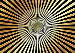 Optical illusion. Deception. Abstract futuristic background from black and gold stripes. Vector illustration golden radial lines