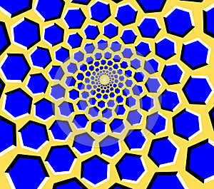 Optical illusion hexagon tunnel on a yellow background photo