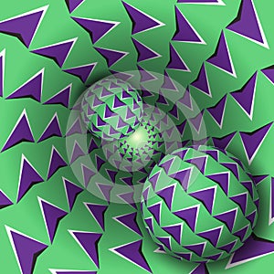 Optical illusion illustration. Two balls with arrows pattern