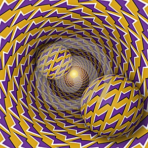Optical illusion illustration. Two balls with lightnings pattern
