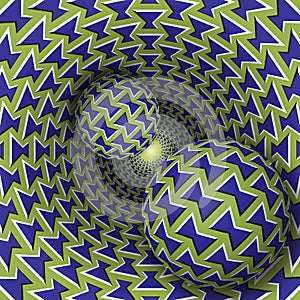 Optical illusion illustration. Two balls are moving on rotating funnel