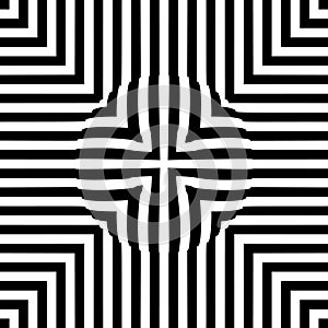 Optical illusion lines background. Abstract 3d black and white illusions. Conceptual design of optical illusion vector