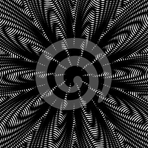 Optical illusion, moire background, abstract lined monochrome vector tiling. Unusual geometric pattern with visual effects.