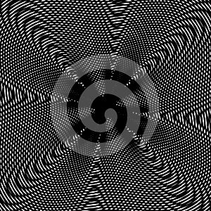 Optical illusion, moire vector background, abstract lined monochrome tiling. Unusual geometric pattern with visual effects.