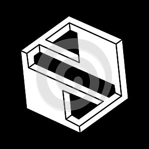 Optical illusion objects. Impossible shape. Optical art. Line design. Vector simple illustration.