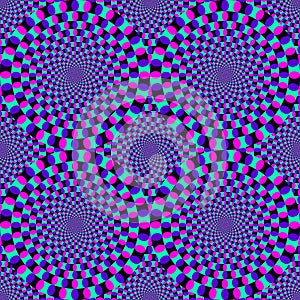 Optical illusion seamless pattern. Rotating Circles background