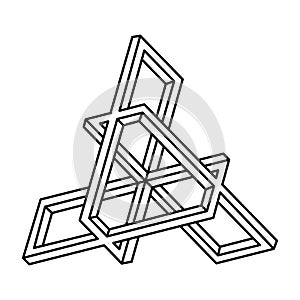 Optical illusion shape, triangle, geometric element, vector illustration. Impossible object. Sacred geometry figure. Op art.