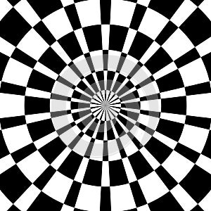 Optical illusion spiral. Black and white hypnotic vortex. Geometric contrast twirl. Vector illustration. EPS 10.
