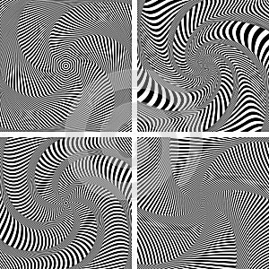 Optical illusion of torsion twisting movement. Set.