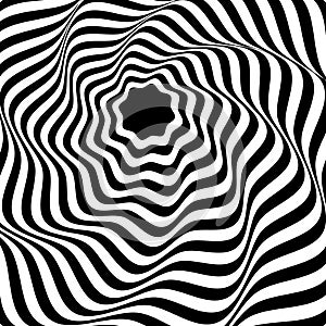 Optical illusion tunnel. Black and white op-art tunnel