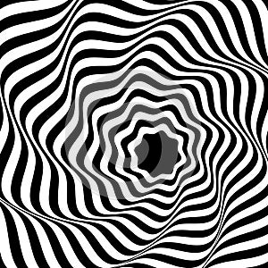 Optical illusion tunnel. Black and white op-art tunnel