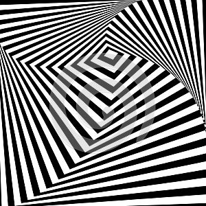 Optical illusion tunnel. Black and white op-art tunnel