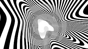 Optical illusion tunnel with black and white pattern. Black hole op art tunnel.