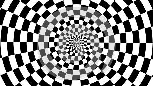 Optical illusion tunnel. Hypnotic checker 4k background. Optical illusion psychedelic background pattern.