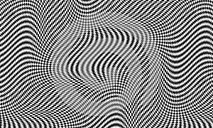 Optical illusion vector background. Simple black and white distorted lines. Opart illustration