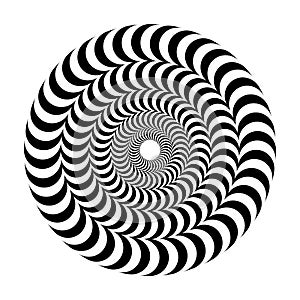 Optical illusion of volume. Round vector isolated black and white pattern on a white background.