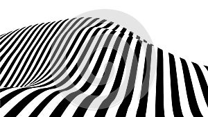 Optical illusion wave. Abstract 3d black and white illusions. Horizontal lines stripes pattern or background with wavy