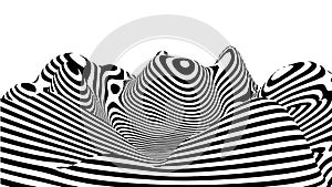 Optical illusion wave. Abstract 3d black and white illusions. Horizontal lines stripes pattern or background with wavy distortion