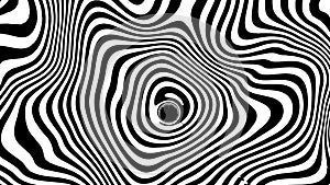 Optical illusion wave. Abstract 3d black and white illusions. Horizontal lines stripes pattern or background with wavy distortion