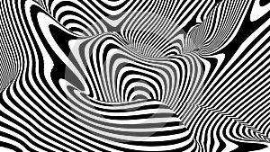 Optical illusion wave. Abstract 3d black and white illusions. Horizontal lines stripes pattern or background with wavy distortion