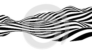 Optical illusion wave. Abstract 3d black and white illusions. Horizontal lines stripes pattern or background with wavy distortion