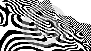 Optical illusion wave. Abstract 3d black and white illusions. Horizontal lines stripes pattern or background with wavy distortion